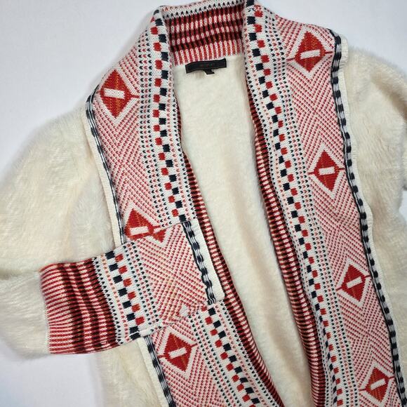 Maxsport Aztec Fringe Trim L Open Front Long Cardigan Sweater Southwestern Boho - Picture 6 of 12